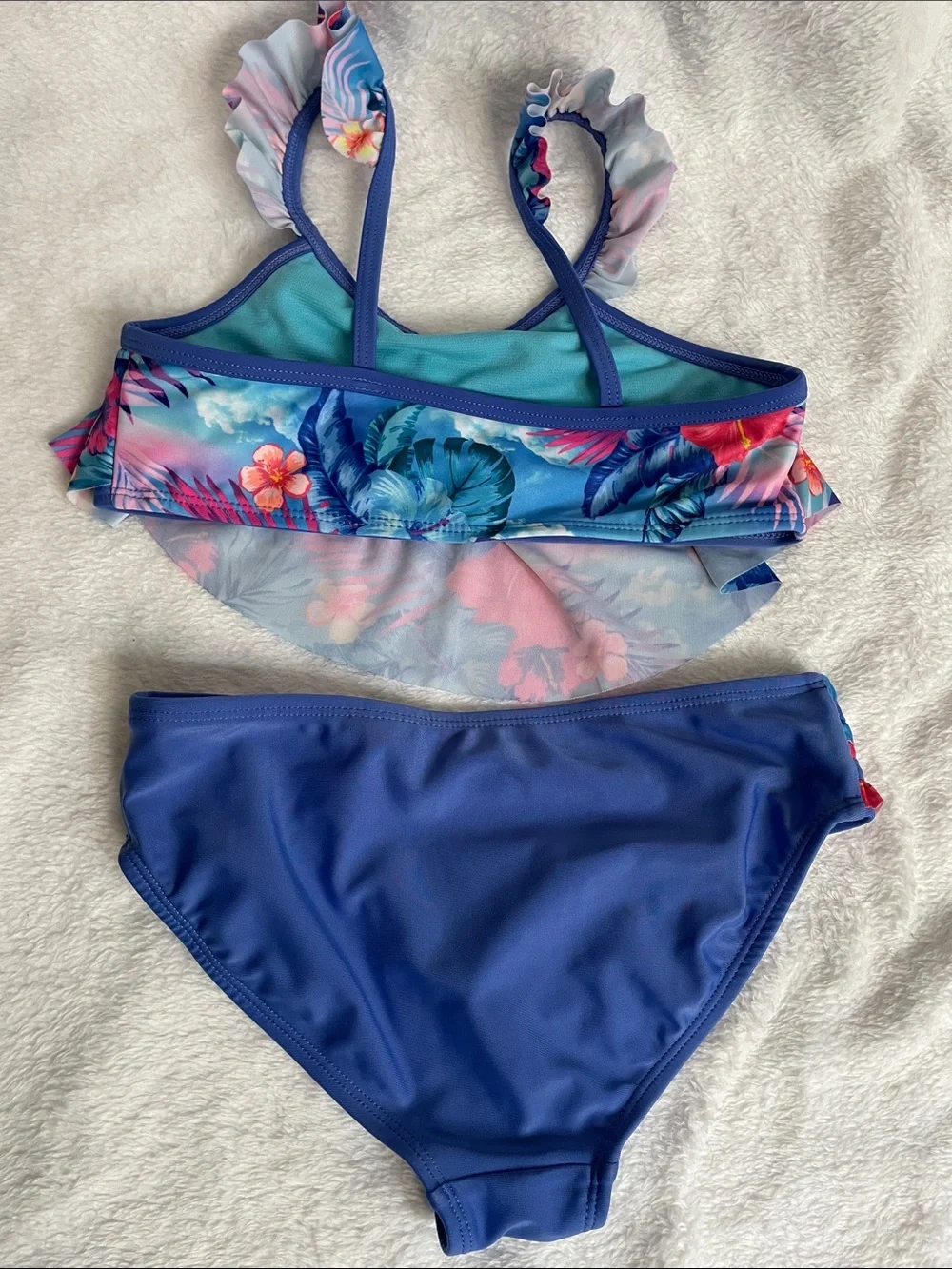 wonder nation Blue Floral Ruffle Two-Piece Bikini